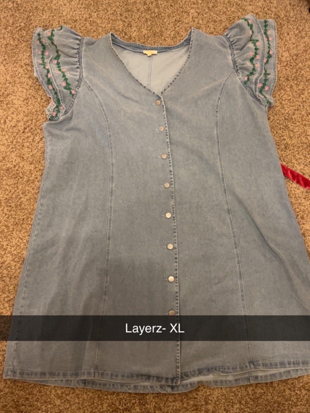 Layerz Denim Midi Dress with Embroidered Sleeve Detail - Light Blue